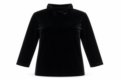 Mantles Womens Black Velvet Roll Neck Long Sleeve Blouse Size M