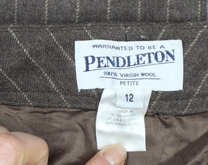 Pendleton Women Brown Wool Pinstripe Dress Pants Size 12 Petite