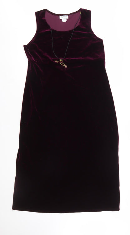 K Petite Women Purple Velvet Sleeveless Sheath Dress Size 12 Petite