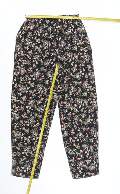 Maggie Sweet Womens Black Floral Tapered Trousers Medium