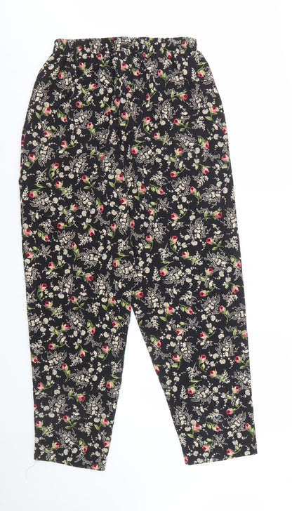 Maggie Sweet Womens Black Floral Tapered Trousers Medium