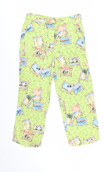 Holly Lane Women's Green Tropical Print Cropped Rayon Trousers Size S