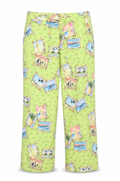 Holly Lane Women's Green Tropical Print Cropped Rayon Trousers Size S