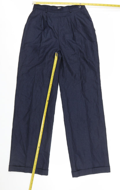 Jones New York Women's Blue Wool Pleated High-Rise Trousers Size 10