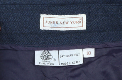 Jones New York Women's Blue Wool Pleated High-Rise Trousers Size 10