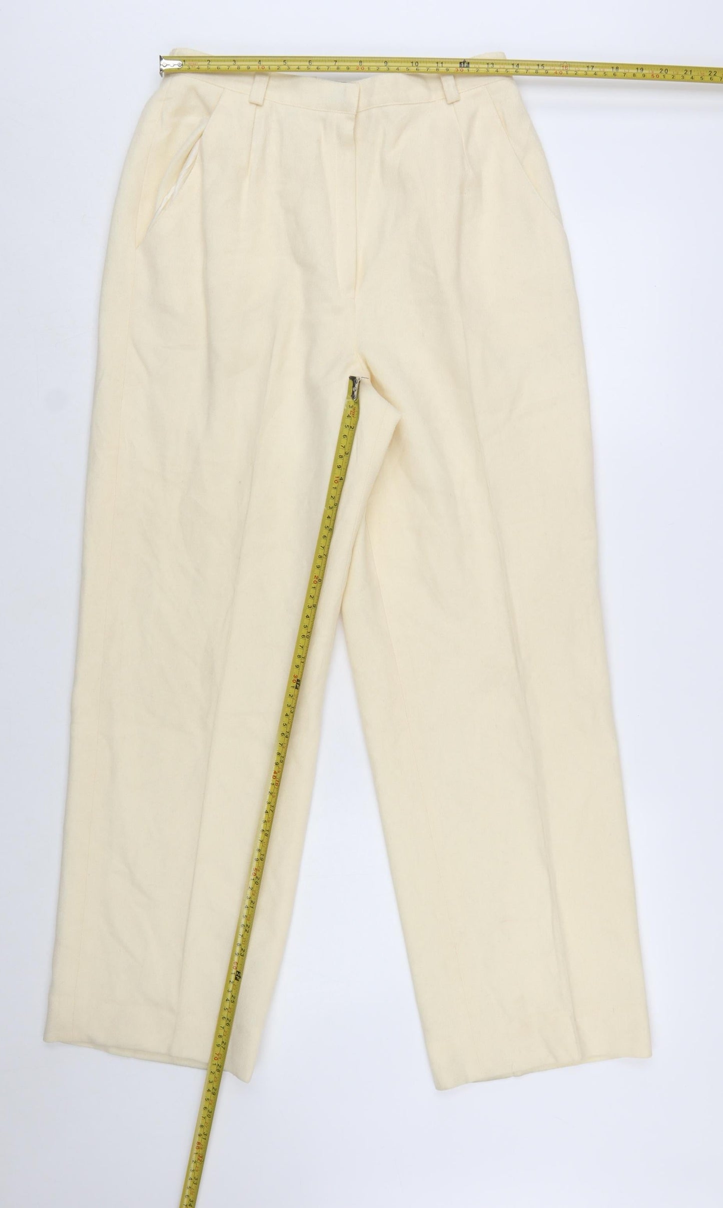 Personal Women’s Ivory Wool Blend Pleated High Rise Trousers Size 14