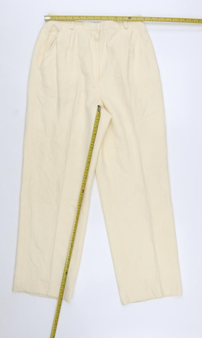 Personal Women’s Ivory Wool Blend Pleated High Rise Trousers Size 14