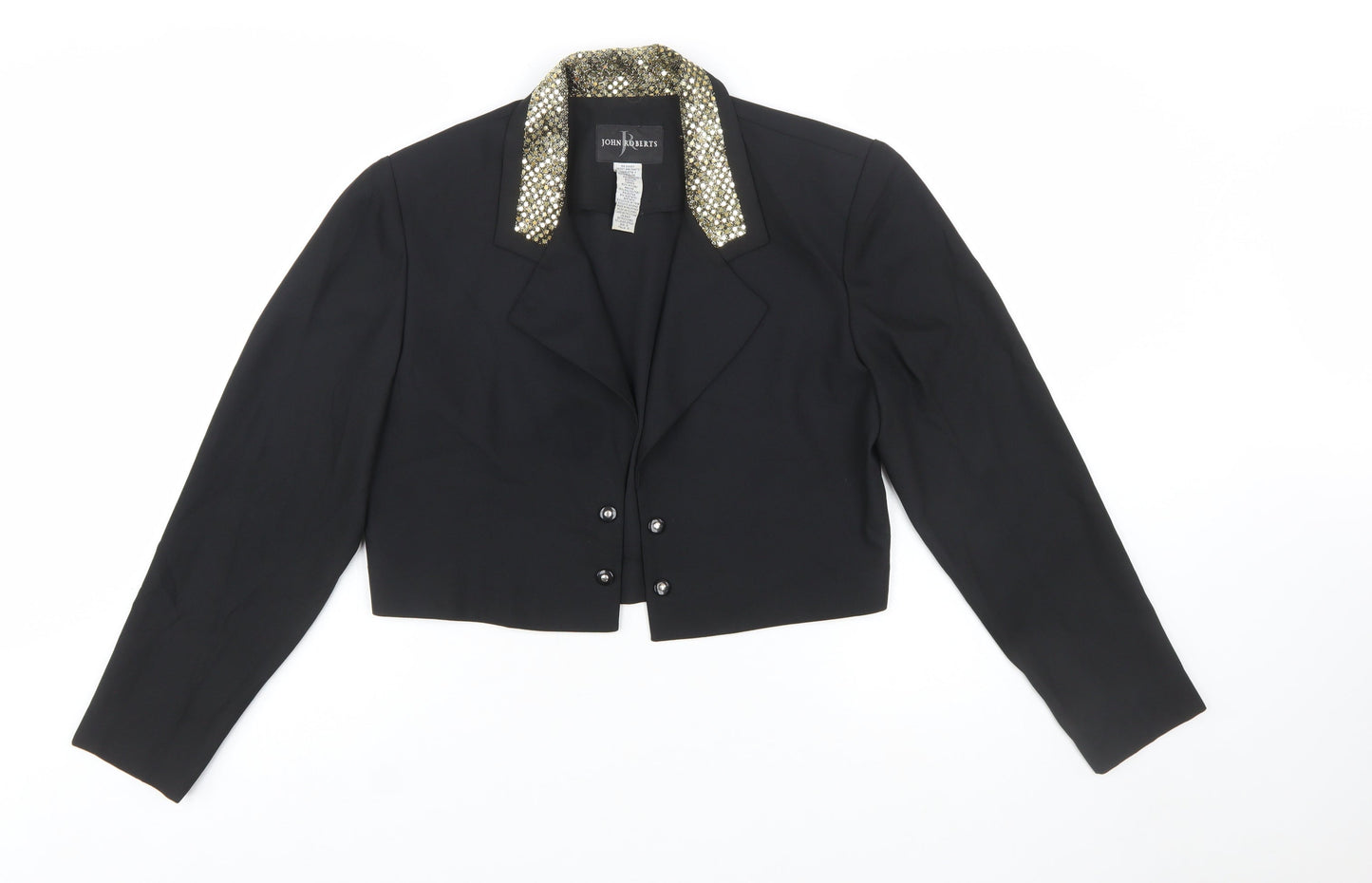 John Roberts Women's Black Cropped Suit Jacket Gold Trim Size 10