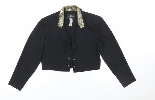 John Roberts Women's Black Cropped Suit Jacket Gold Trim Size 10