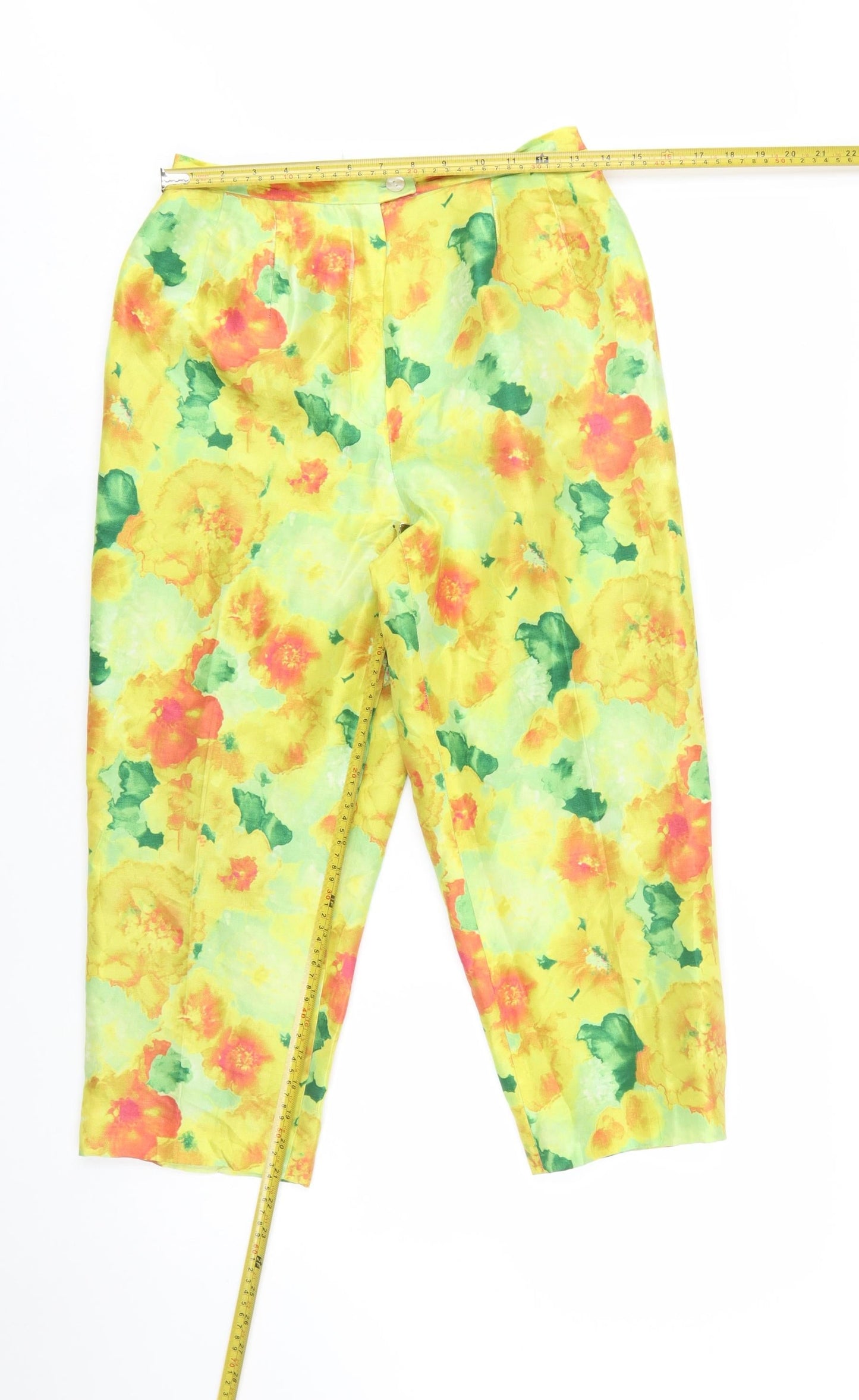 Hervé Benard Women’s Multicoloured Floral Silk Cropped Trousers Size 10