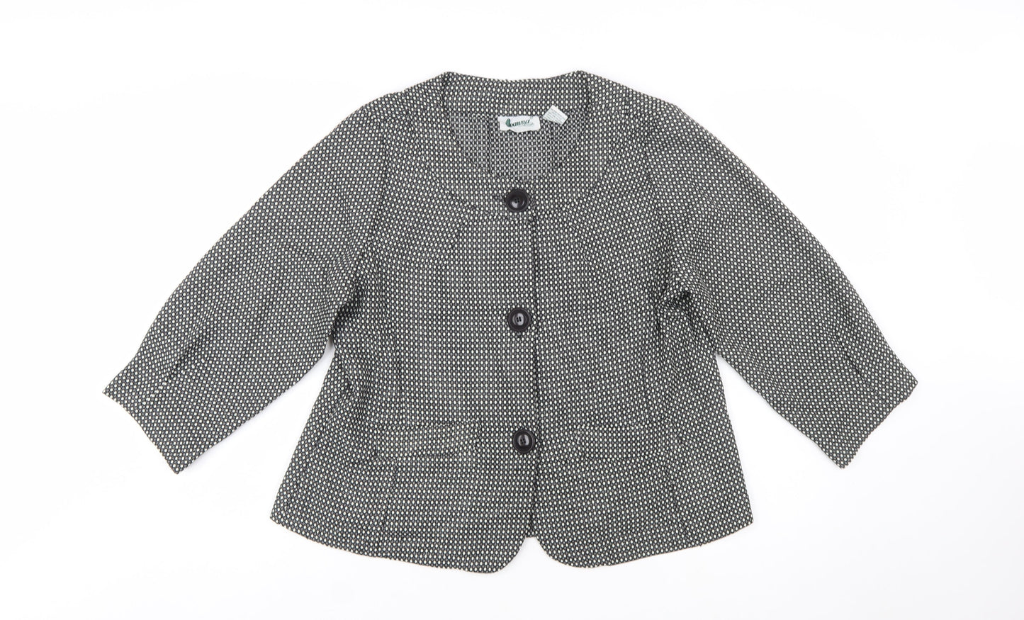 Joanna Womens Black White Check Blazer Jacket Size L Polyester