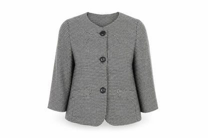 Joanna Womens Black White Check Blazer Jacket Size L Polyester