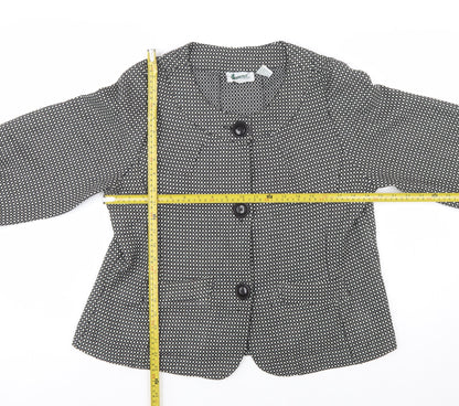 Joanna Womens Black White Check Blazer Jacket Size L Polyester