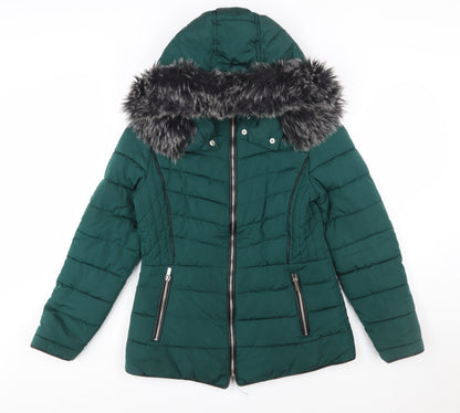 New Look Women’s Green Faux Fur Trim Puffer Jacket Size 10
