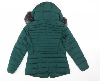 New Look Women’s Green Faux Fur Trim Puffer Jacket Size 10
