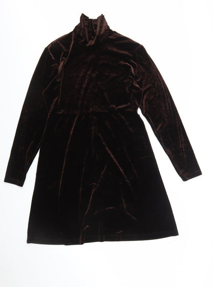 Amanda Smith Women Brown Velvet A-Line High Neck Dress Size 8