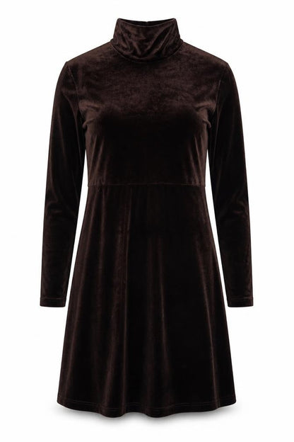 Amanda Smith Women Brown Velvet A-Line High Neck Dress Size 8