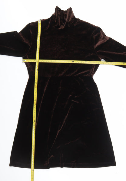 Amanda Smith Women Brown Velvet A-Line High Neck Dress Size 8