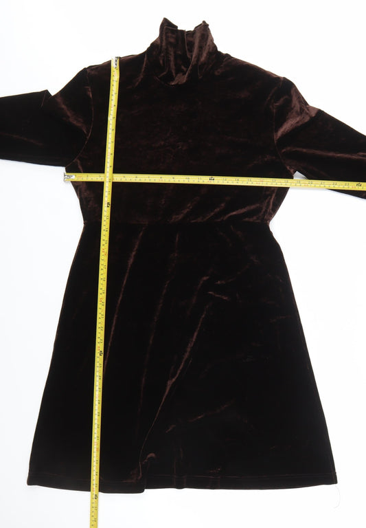 Amanda Smith Women Brown Velvet A-Line High Neck Dress Size 8