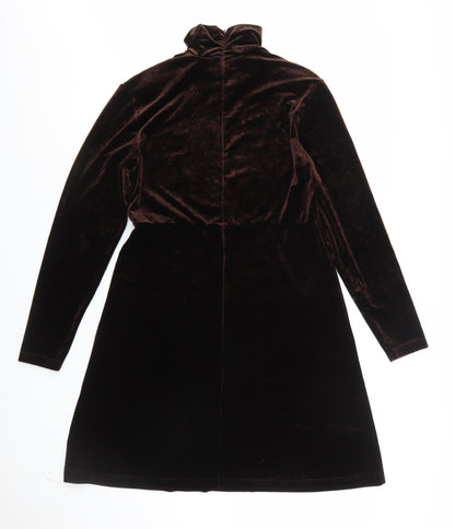 Amanda Smith Women Brown Velvet A-Line High Neck Dress Size 8