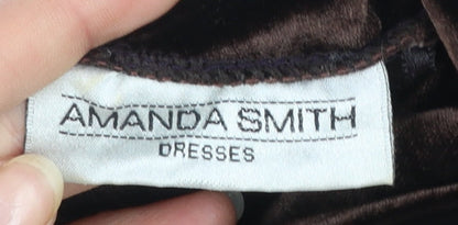 Amanda Smith Women Brown Velvet A-Line High Neck Dress Size 8