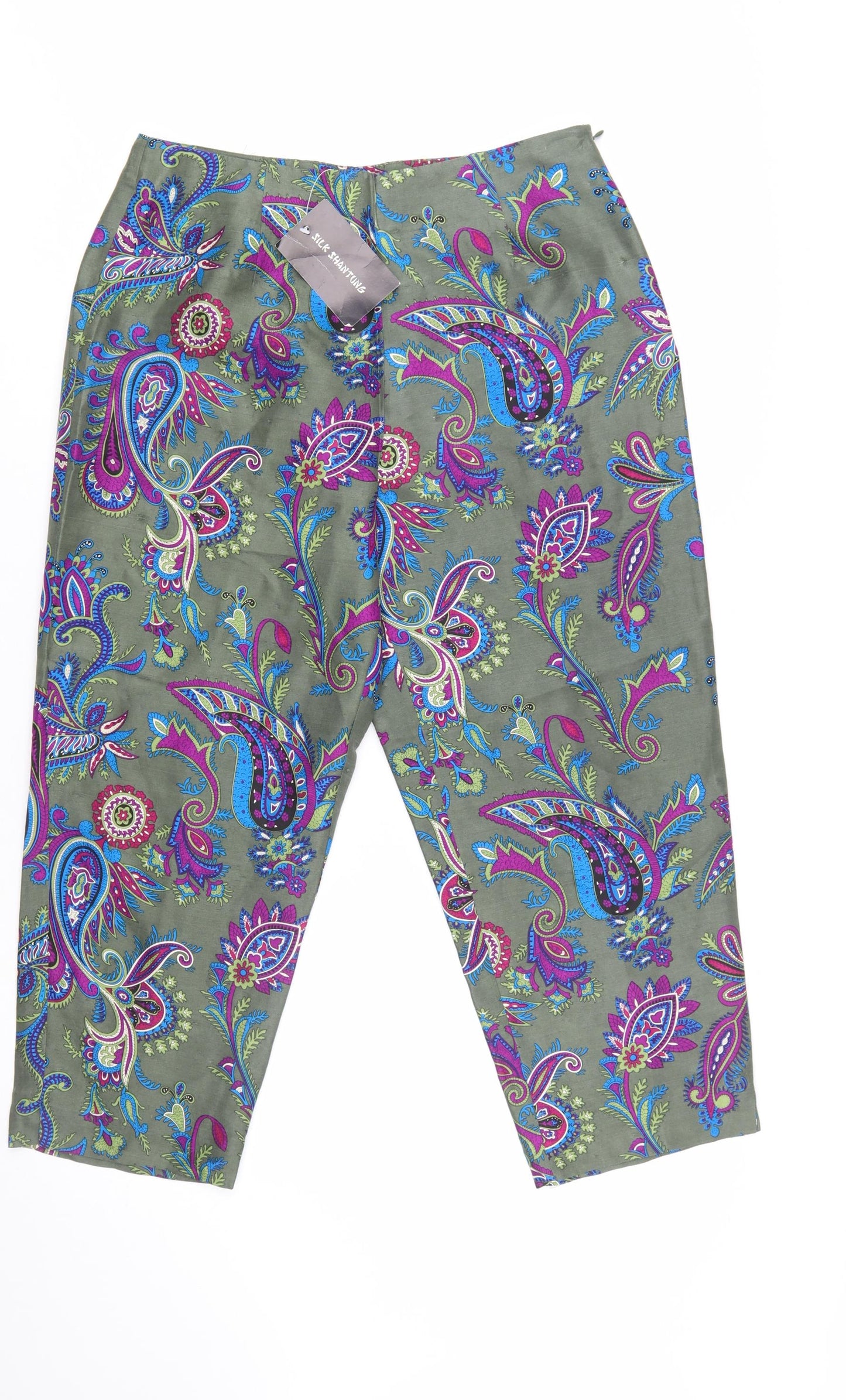 Worthington Women’s Green Paisley Silk Cropped Trousers Size 10