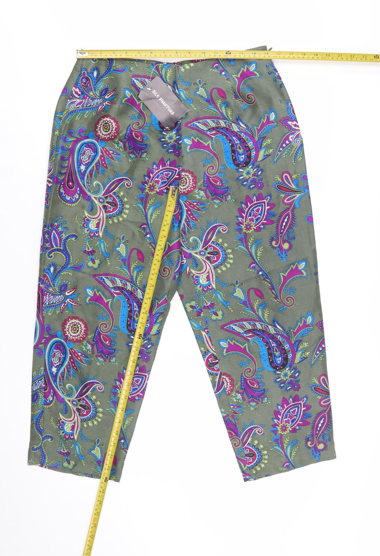 Worthington Women’s Green Paisley Silk Cropped Trousers Size 10