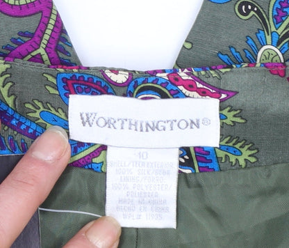 Worthington Women’s Green Paisley Silk Cropped Trousers Size 10