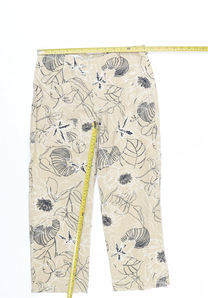 Villager Women Beige Floral Cropped Stretch Cotton Trousers Size 4