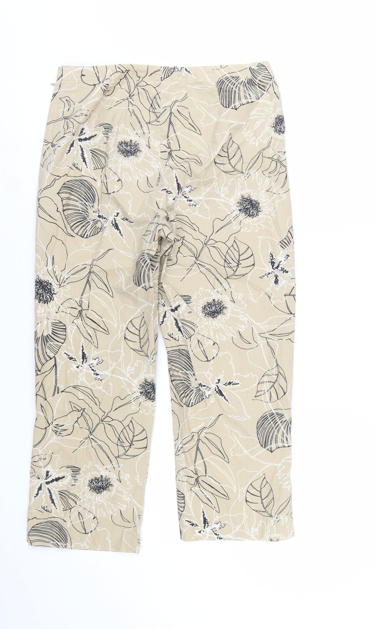 Villager Women Beige Floral Cropped Stretch Cotton Trousers Size 4