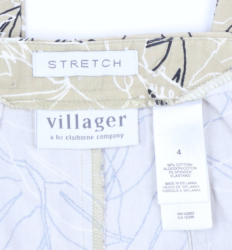 Villager Women Beige Floral Cropped Stretch Cotton Trousers Size 4