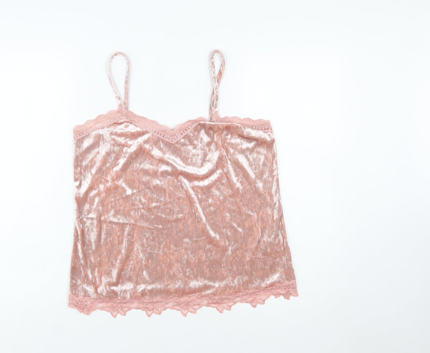 Cupio Women Pink Velvet Lace Trim Camisole Tank Top L