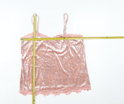 Cupio Women Pink Velvet Lace Trim Camisole Tank Top L
