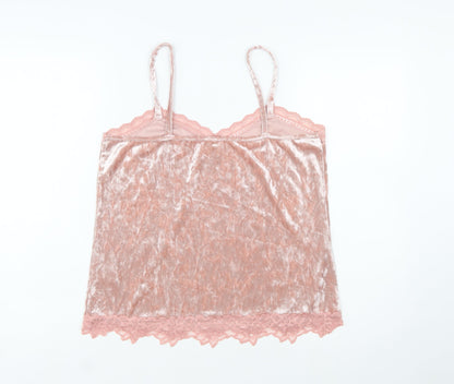 Cupio Women Pink Velvet Lace Trim Camisole Tank Top L
