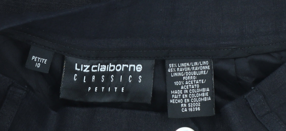 Liz Claiborne Women’s Black Linen Petite 10 Pleated Trousers