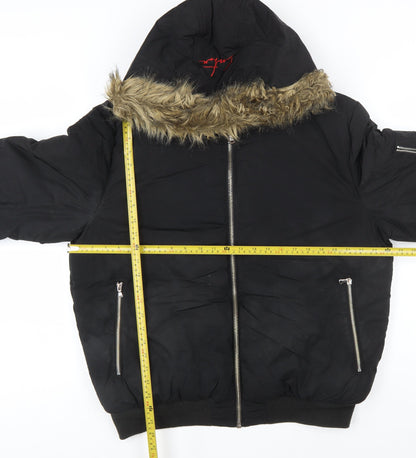 Couture Men’s Black Faux Fur Hooded Bomber Jacket Size L