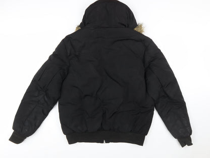 Couture Men’s Black Faux Fur Hooded Bomber Jacket Size L