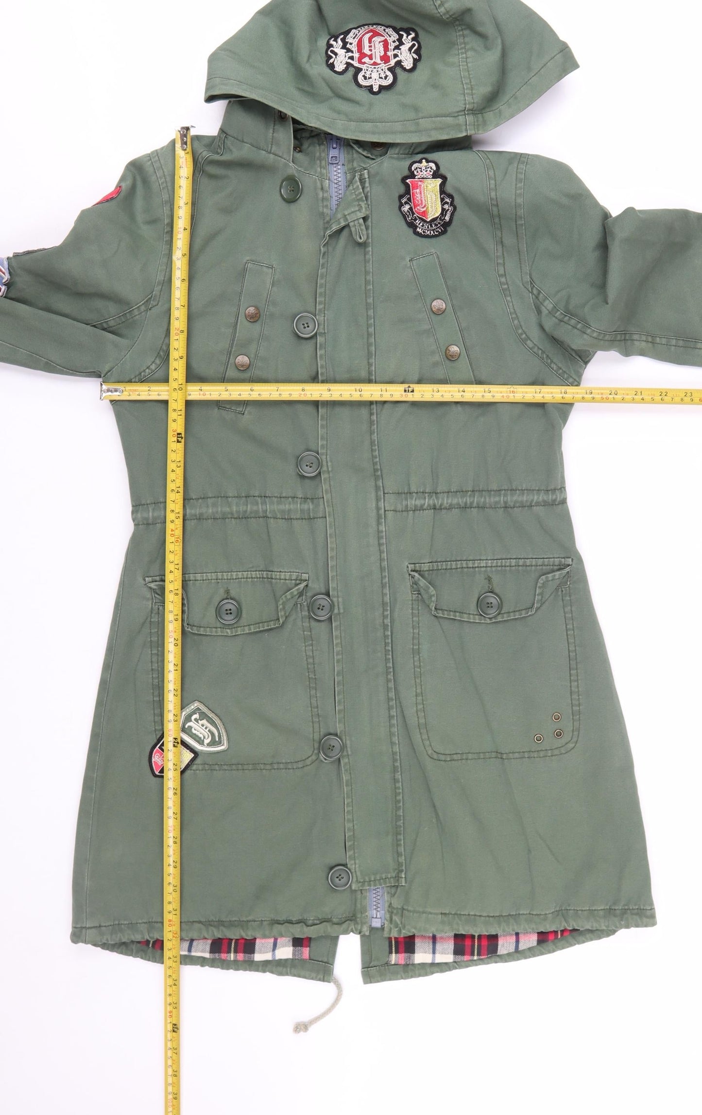 Henleys Womens Green Cotton Long Hooded Parka Coat Size S