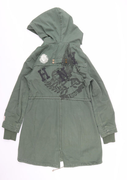 Henleys Womens Green Cotton Long Hooded Parka Coat Size S