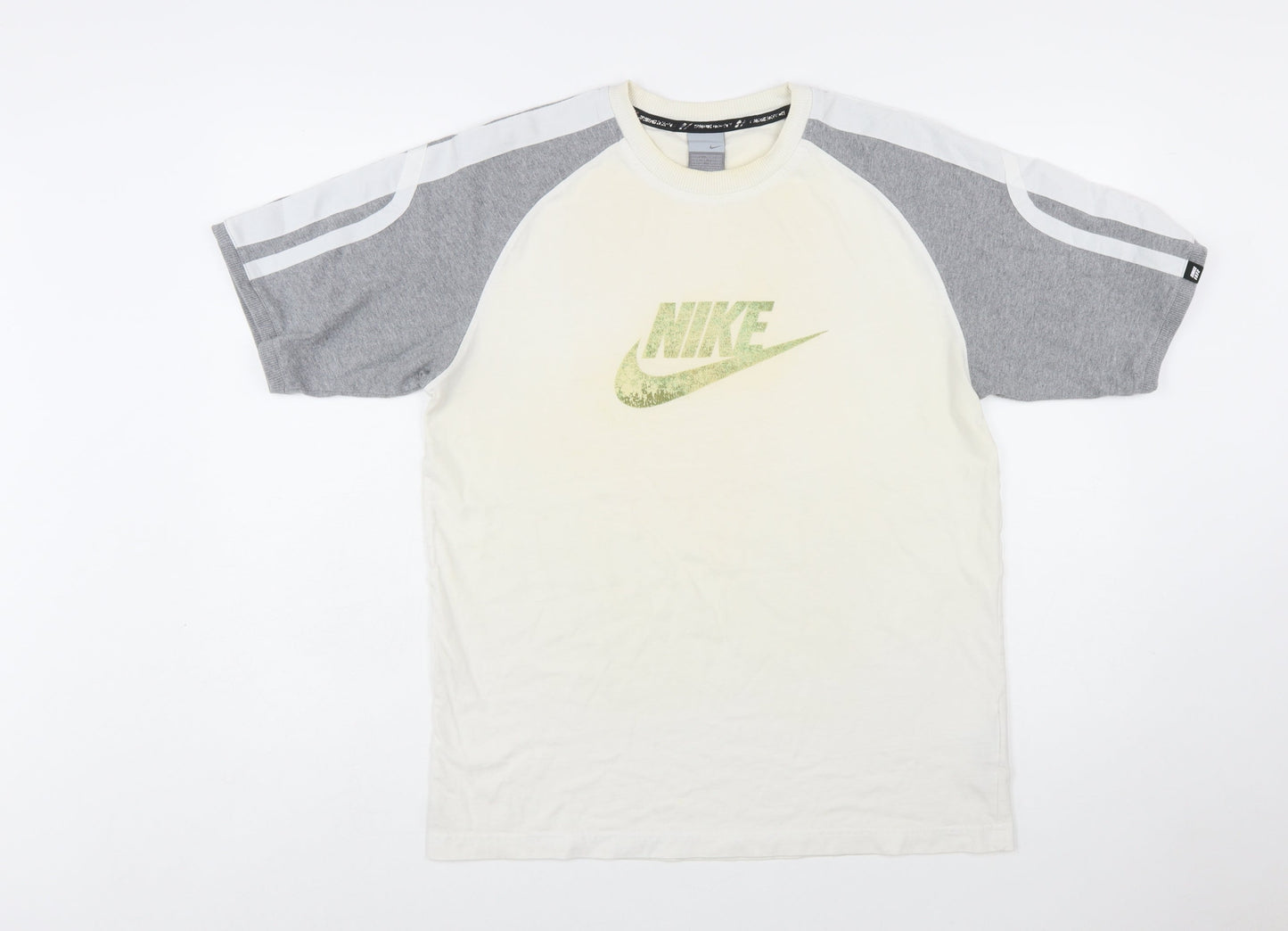 Nike Men's Grey and Cream Short Sleeve Crew Neck Graphic T-Shirt L