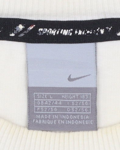 Nike Men's Grey and Cream Short Sleeve Crew Neck Graphic T-Shirt L