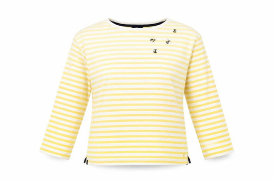 Joules Women Yellow Striped Long Sleeve Bee T-Shirt UK 12