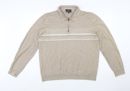 Marks and Spencer Men’s Beige Cotton 1/2 Zip Collared Jumper XL