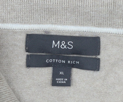 Marks and Spencer Men’s Beige Cotton 1/2 Zip Collared Jumper XL