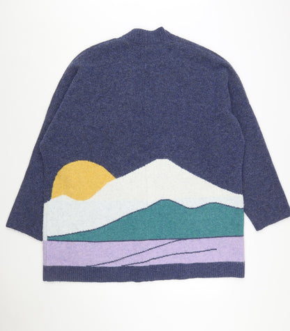 Passenger Women’s Blue Cardigan XXL Wool Blend Mountain Print