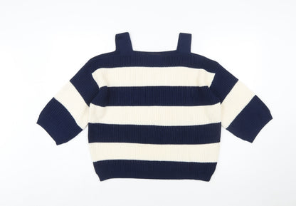 Marks and Spencer Women's Blue Striped Cotton Pullover Jumper Size L