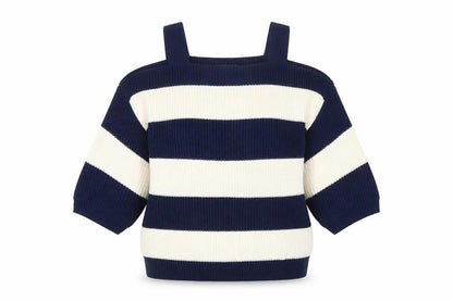 Marks and Spencer Women's Blue Striped Cotton Pullover Jumper Size L