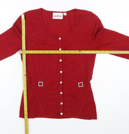 Kaleidoscope Women’s Red Knit Cardigan Size 10 with Jewel Buttons
