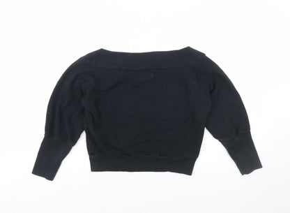 Adidas Womens Black Boat Neck Pullover Sweatshirt Size 10 Bamboo Blend
