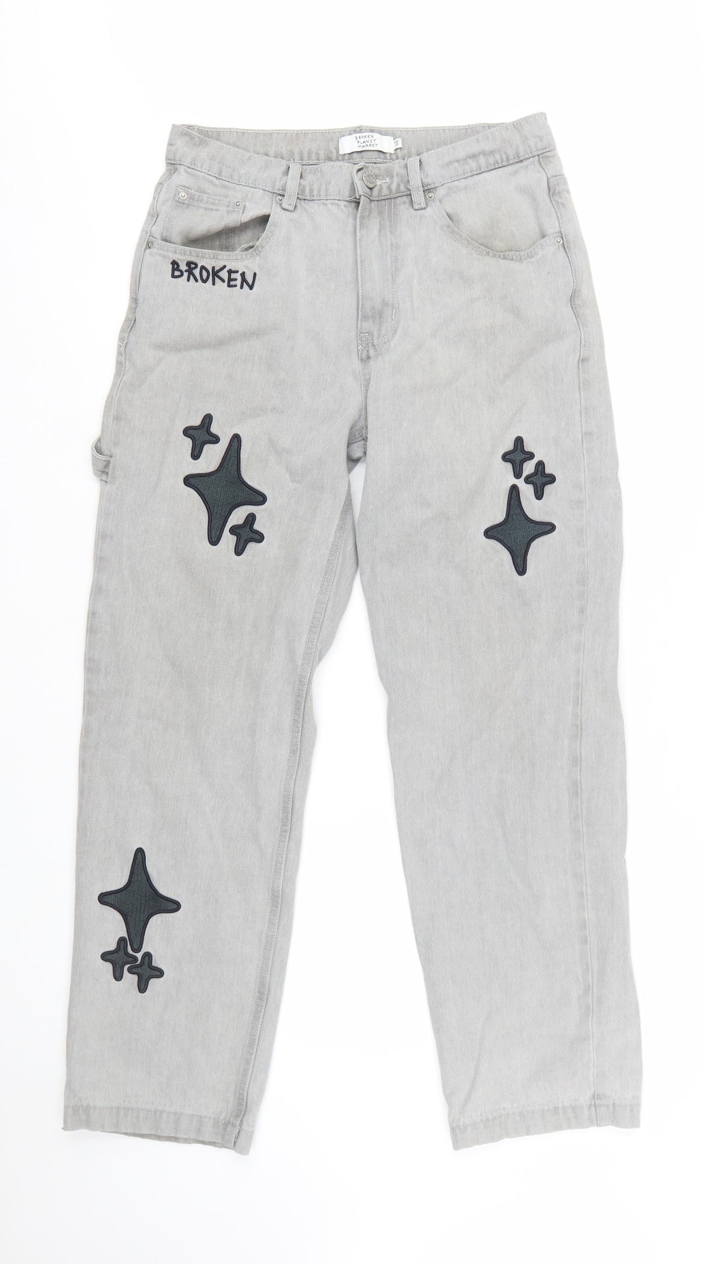 Broken Planet Market Grey Women's Straight Jeans W30 L30